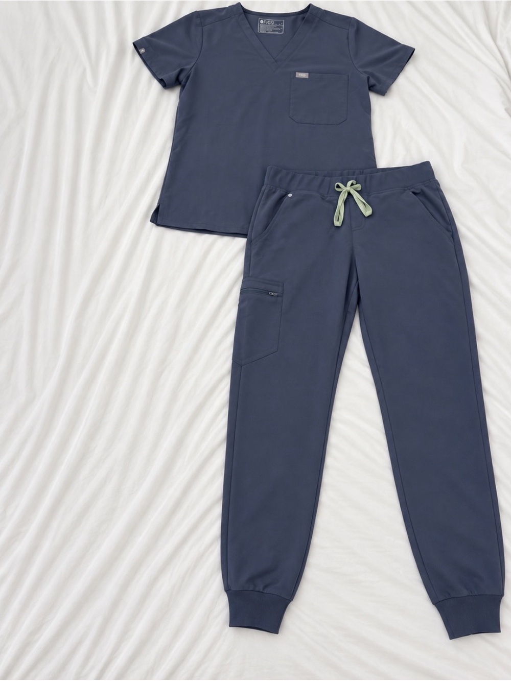 Figs Navy Jogger Sweatpants with Olive Drawstring